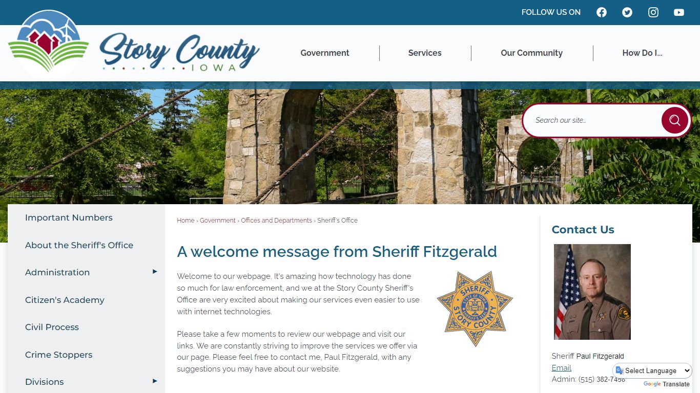 A welcome message from Sheriff Fitzgerald | Story County, IA - Official ...